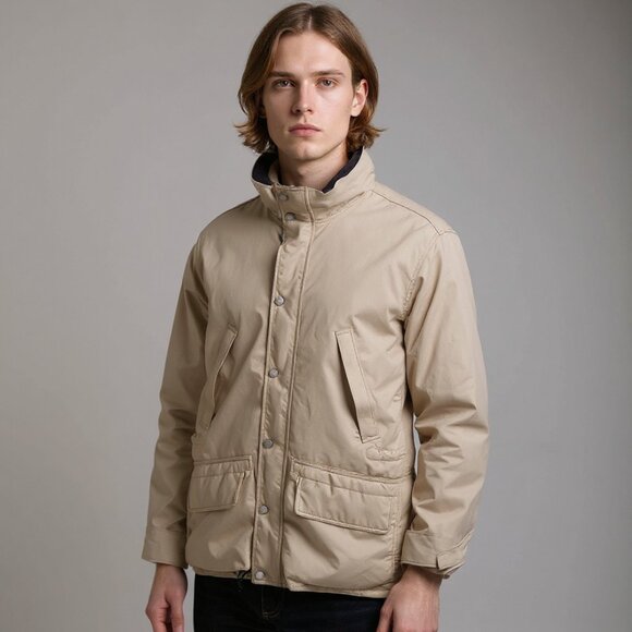 Vintage Eddie Bauer Jacket Mens Medium Full Zip Puffer Goretex Down Parka Beige - Picture 1 of 13